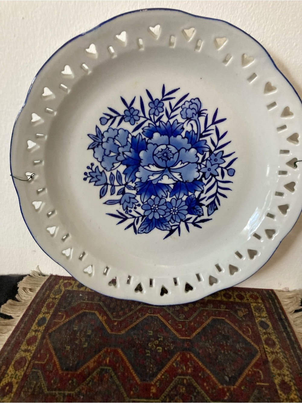 White Ceramic Decorative Plate with Blue Floral Motif